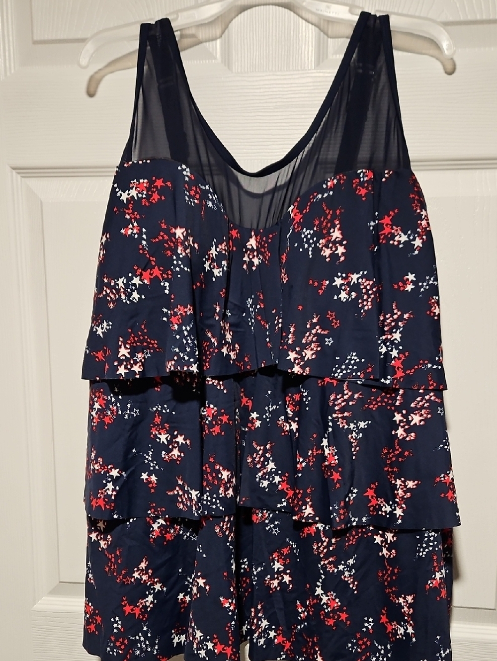 Catherines Navy Star Tiered Tankini with Sheer Yoke
